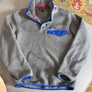 Patagonia Gray Fleece Pullover with Blue Trim